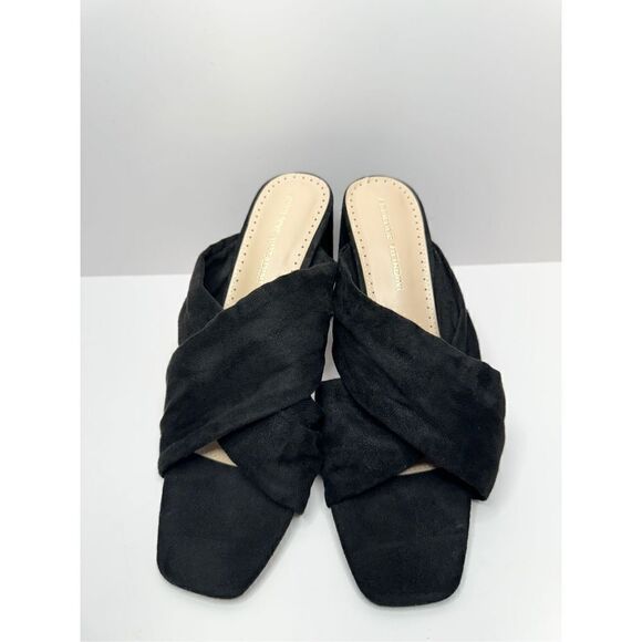 Adrienne Vittadini Sandals Womens 9.5 Crossover Black Faux Suede Chunky Heels - Picture 3 of 10